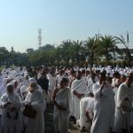 CJH saat melakukan bimbingan manasik haji di alun-alun Jombang.