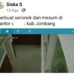 Tangkapan layar unggahan akun Siska S terkait dugaan tindakan asusila di Dinas Pemkab Jombang.