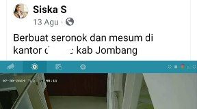 Tangkapan layar unggahan akun Siska S terkait dugaan tindakan asusila di Dinas Pemkab Jombang.