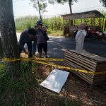 Petugas melakukan olah TKP penemuan mayat bayi dalam kresek di jalan raya Betek, Mojoagung, Jombang, Senin (12/8/2024). Bongkah.id/Karimatul Maslahah/