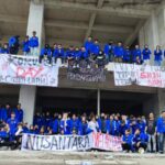 Demo mahasiswa Gedung Cakrawala Mandala, gedung tujuh lantai milik Universitas Nusantara PGRI (UN PGRI) Kediri.