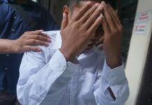 Pelaku tindak perdagangan orang usai menjalani sidang di PN Mojokerto.