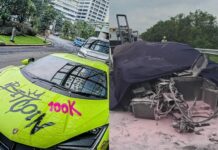 Mobil Lamborghini Revuelto sebelum kecelakaan (kiri) dan kondisi setelah mereka di tol Jombang, Jumat (2/5/2025).