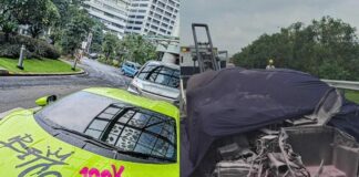 Mobil Lamborghini Revuelto sebelum kecelakaan (kiri) dan kondisi setelah mereka di tol Jombang, Jumat (2/5/2025).