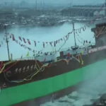 kapal perang Korea Utara berbobot 5.000 ton rusak saat upacara peresmian. Foto/KCTV via NK News