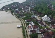 Kondisi banjir di Desa Bakalanrayung, Kecamatan Kudu, Kabupaten Jombang.