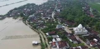 Kondisi banjir di Desa Bakalanrayung, Kecamatan Kudu, Kabupaten Jombang.