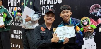 Atlet Hapkido Kabupaten Mojokerto Dwi Jay Andika meraih medali perunggu di nomor 58 Kg putra Porprov Jatim IX.