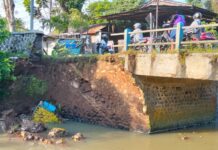 Jembatan Semanggir yang menghubungkan Kelurahan Sempusari, Kecamatan Kaliwates menuju Kecamatan Panti, Kabupaten Jember, ambles