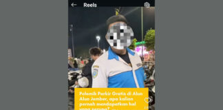 Caption: tangkapan layar video viral Jukir debat dengan pengendara motor.