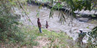 petugas saat melakukan pencarian di sungai pait, Jombang./bongkah.id/Karimatul Maslahah/