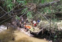 Petugas saat melakukan evakuasi jasad ARS di sungai pait Jombang./bongkah.id/Karimatul Maslahah/