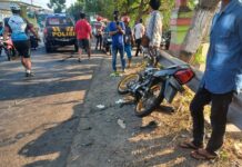 Petugas saat melakukan olah TKP Lakalantas di jalan raya Desa Cukir, Diwek, Jombang./bongkah.id/Karimatul Maslahah/