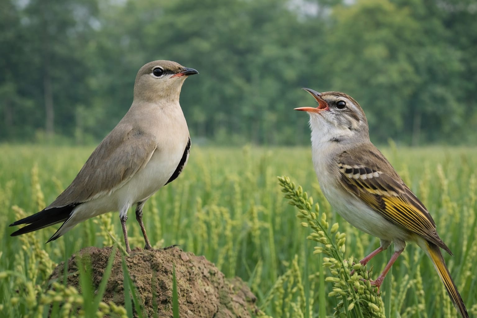 Terik asia dan kicuit kerbau, jenis burung yang ikut bermigrasi dari Rusia dan China ke Kediri.
